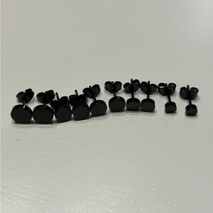 Set of 5 Black Stud Earrings